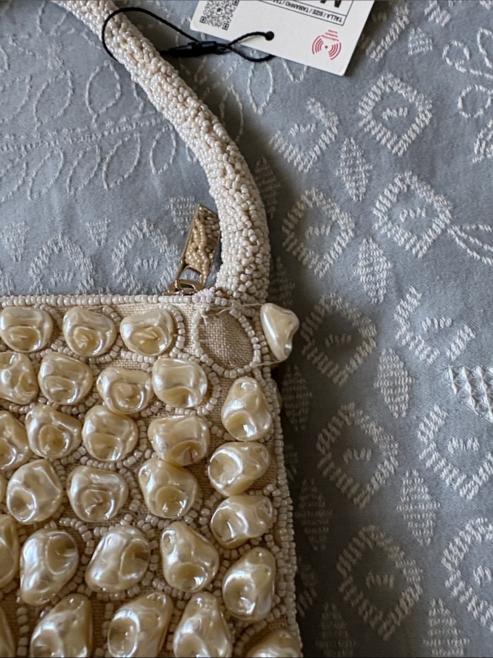 Zara Pearl-Embellished Cream Mini Top-Handle Bag - Picture 5 of 5